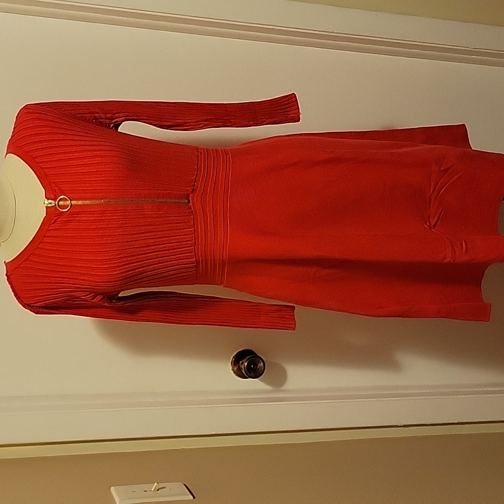 NWT: INC Red Romance Ribbed Zipper Sweater Dress